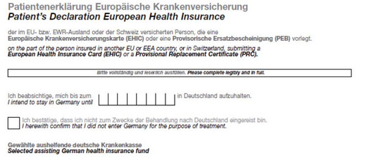  Patientenerklärung Europäische Krankenversicherung – Auszug des Musters